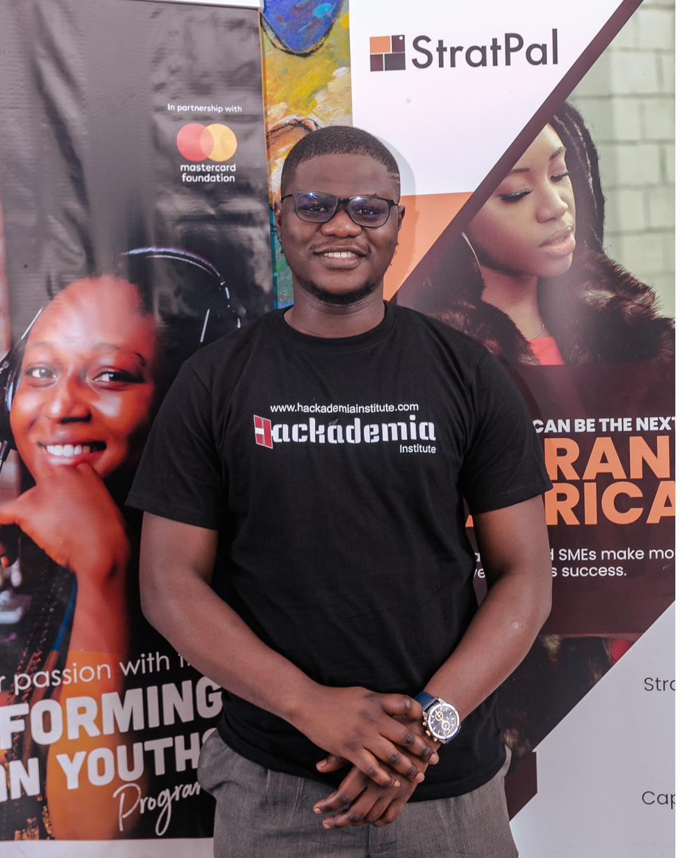 A Hackademia team member at the Transforming Youth programme stand